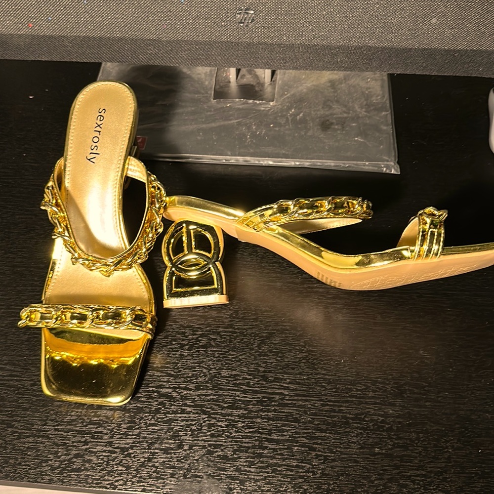 Gold platform heel slippers